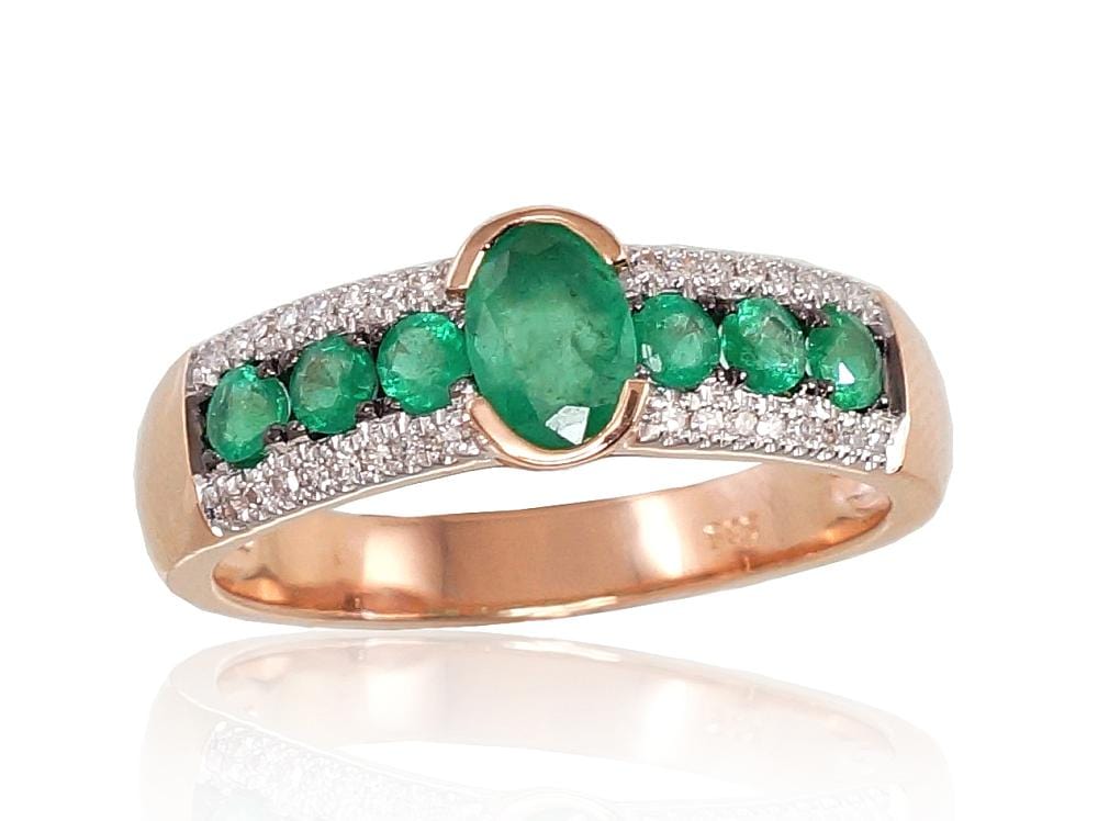 Kuldsõrmus #1100665(Au-R+PRh-W+PRh-Bk)_DI+EM, Punane Kuld 585°, roodium (kate) , Briljant , Smaragd - Premiumkellad