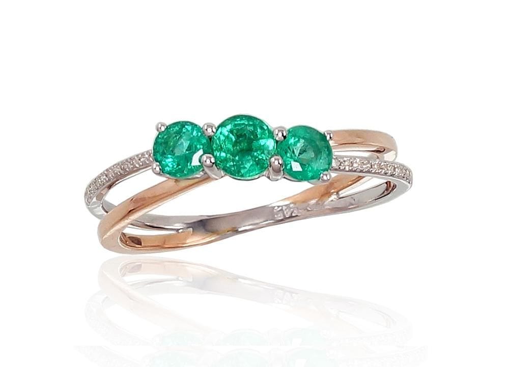 Kuldsõrmus #1100667(Au-R+Au-W)_DI+EM, Valge/Punane Kuld 585°, Briljant , Smaragd - Premiumkellad