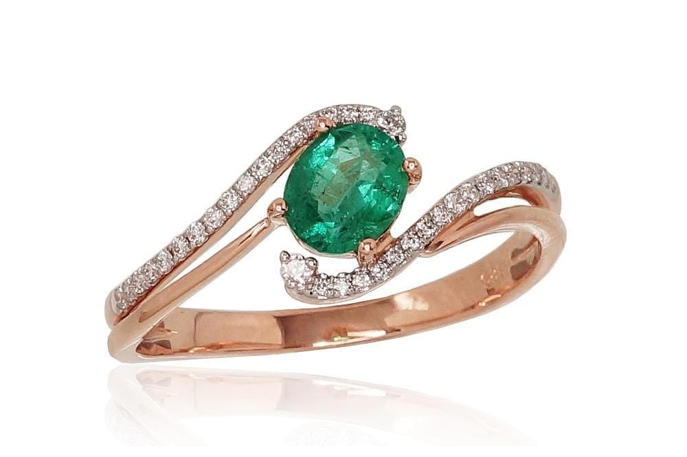 Kuldsõrmus #1100811(Au-R+PRh-W)_DI+EM, Punane Kuld 585°, roodium (kate) , Briljant , Smaragd - Premiumkellad