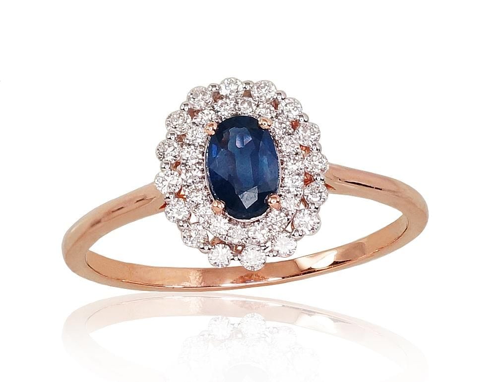 Kuldsõrmus #1100812(Au-R+PRh-W)_DI+SA, Punane Kuld 585°, roodium (kate) , Briljant , Safiir - Premiumkellad