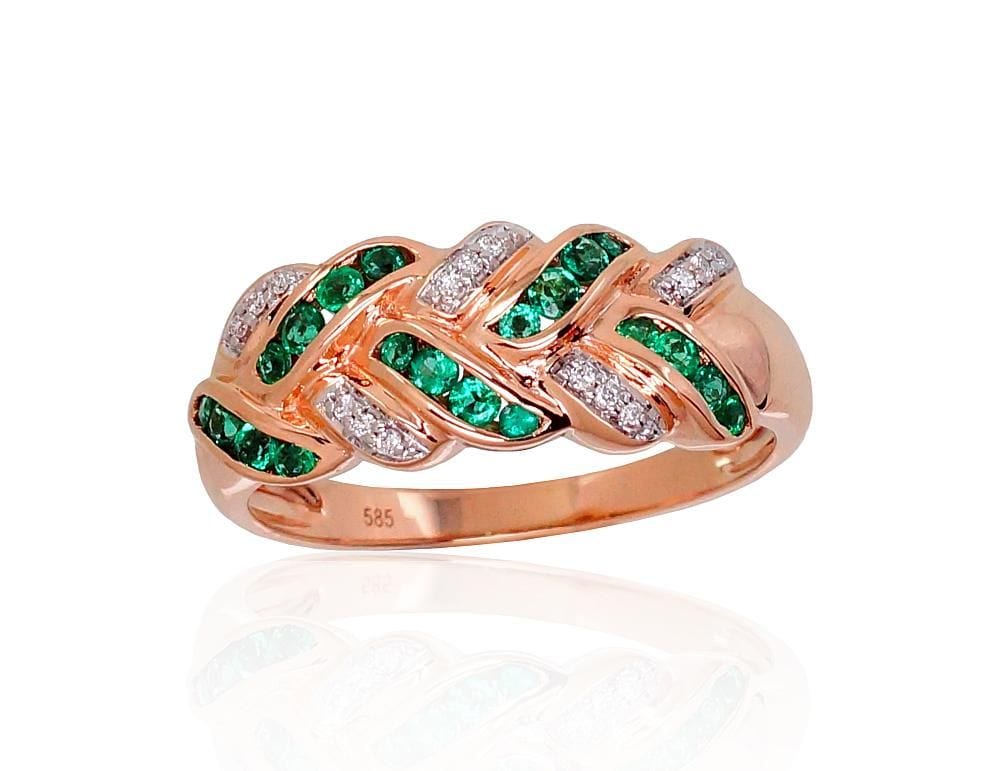 Kuldsõrmus #1100905(Au-R+PRh-W)_DI+EM, Punane Kuld 585°, roodium (kate) , Briljant , Smaragd - Premiumkellad