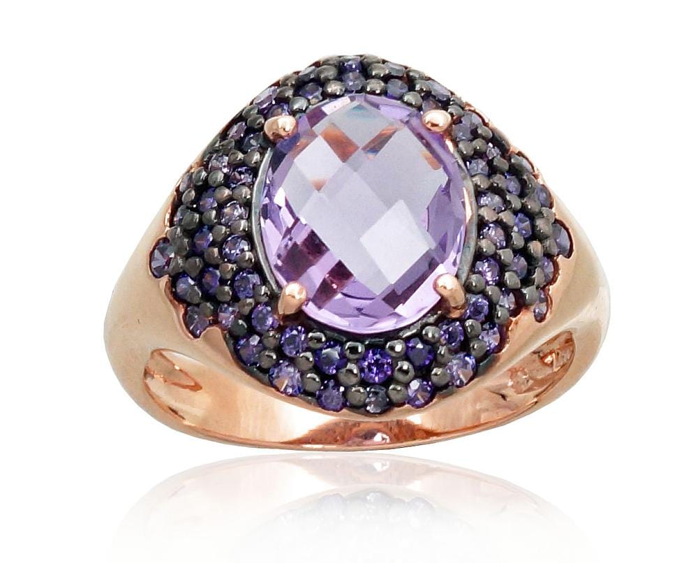 Kuldsõrmus #1100961(Au-R+PRh-Bk)_CZ-V+AM, Punane Kuld 585°, roodium (kate) , Tsirkonid , Ametüst - Premiumkellad