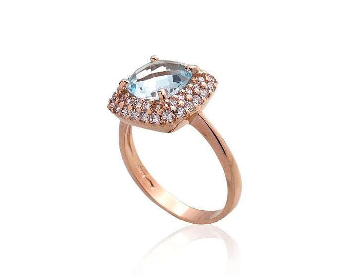 Kuldsõrmus #1100962(Au-R)_CZ+TZLB, Punane Kuld 585°, Tsirkonid , Taevakarva sinine topaas - Premiumkellad