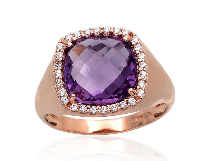 Kuldsõrmus #1100963(Au-R)_CZ+AM, Punane Kuld 585°, Tsirkonid , Ametüst - Premiumkellad