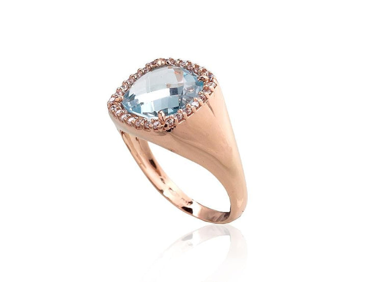 Kuldsõrmus #1100963(Au-R)_CZ+TZLB, Punane Kuld 585°, Tsirkonid , Taevakarva sinine topaas - Premiumkellad