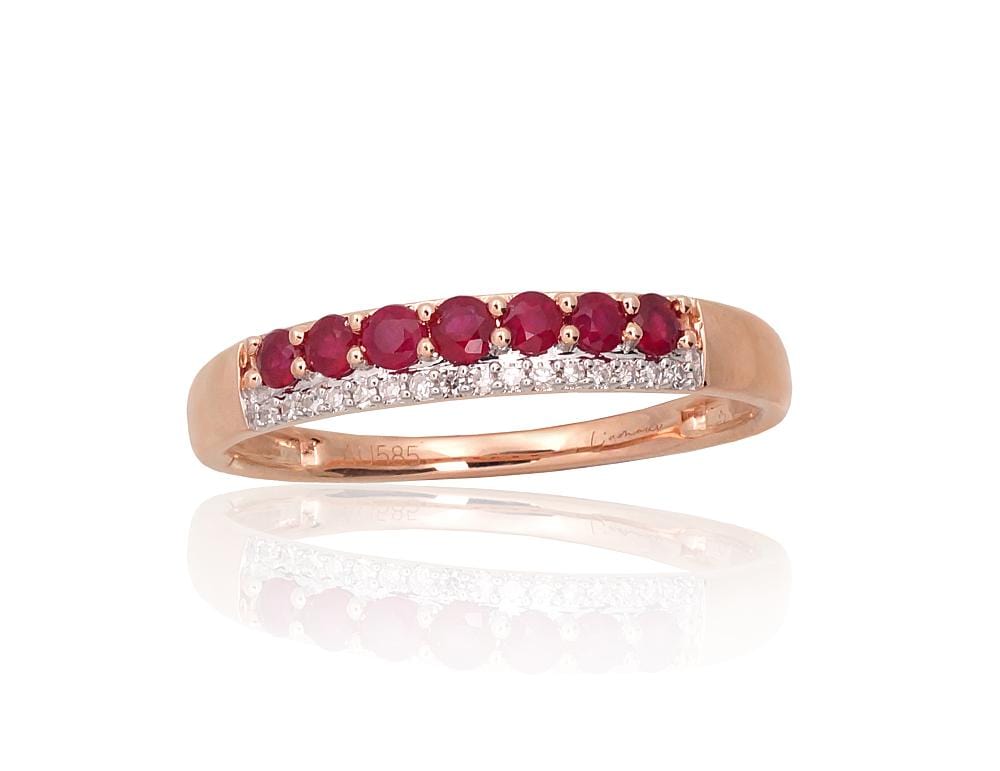 Kuldsõrmus #1101061(Au-R+PRh-W)_DI+RB, Punane Kuld 585°, roodium (kate) , Briljant , Rubiin - Premiumkellad