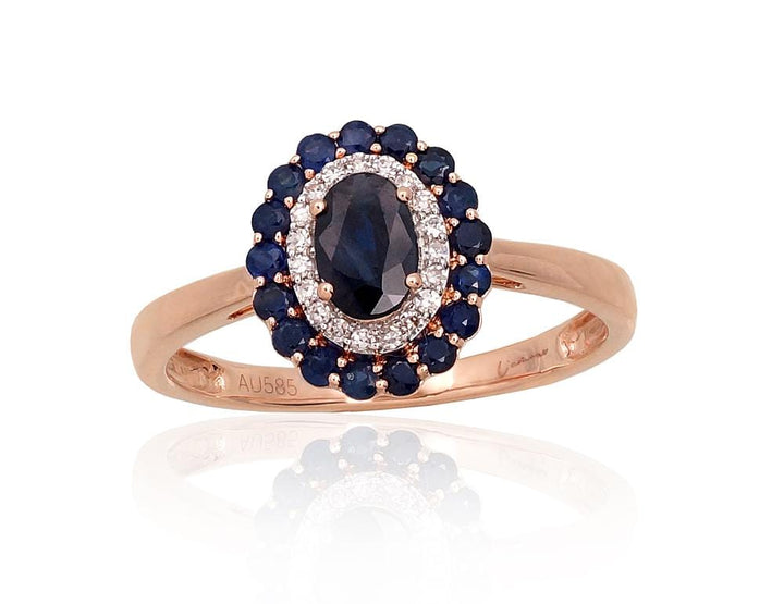 Kuldsõrmus #1101062(Au-R+PRh-W)_DI+SA, Punane Kuld 585°, roodium (kate) , Briljant , Safiir - Premiumkellad