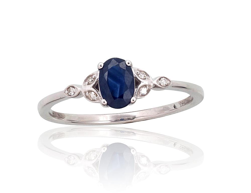 Kuldsõrmus #1101105(Au-W)_DI+SA, Valge Kuld 585°, Briljant , Safiir - Premiumkellad