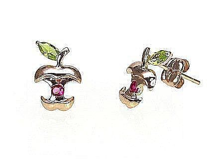 Kullast naelkõrvarõngad #1200077(Au-R)_CZ-RO+CZ-G, Punane Kuld 585°, Tsirkonid - Premiumkellad