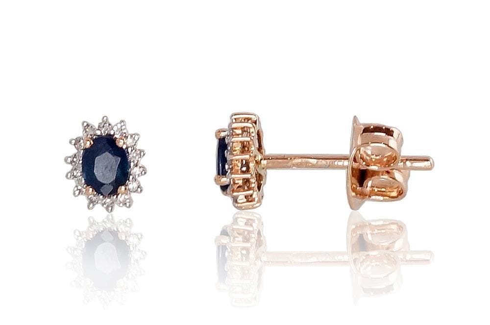 Kullast naelkõrvarõngad #1200249(Au-R+PRh-W)_DI+SA, Punane Kuld 585°, roodium (kate) , Briljant , Safiir - Premiumkellad