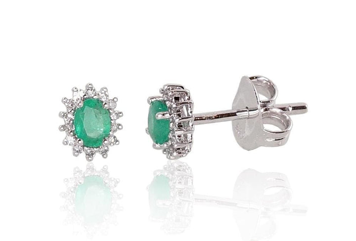 Kullast naelkõrvarõngad #1200249(Au-W)_DI+EM, Valge Kuld 585°, Briljant , Smaragd - Premiumkellad
