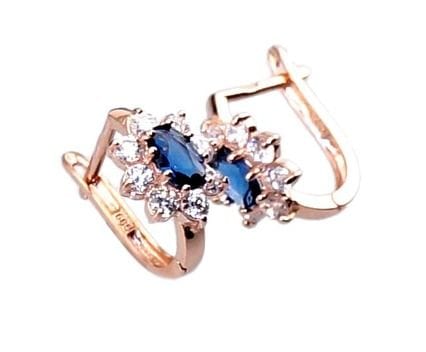 'Inglise' sulguriga kullast kõrvarõngad #1200318(Au-R)_CZ+CZ-B, Punane Kuld 585°, Tsirkonid - Premiumkellad