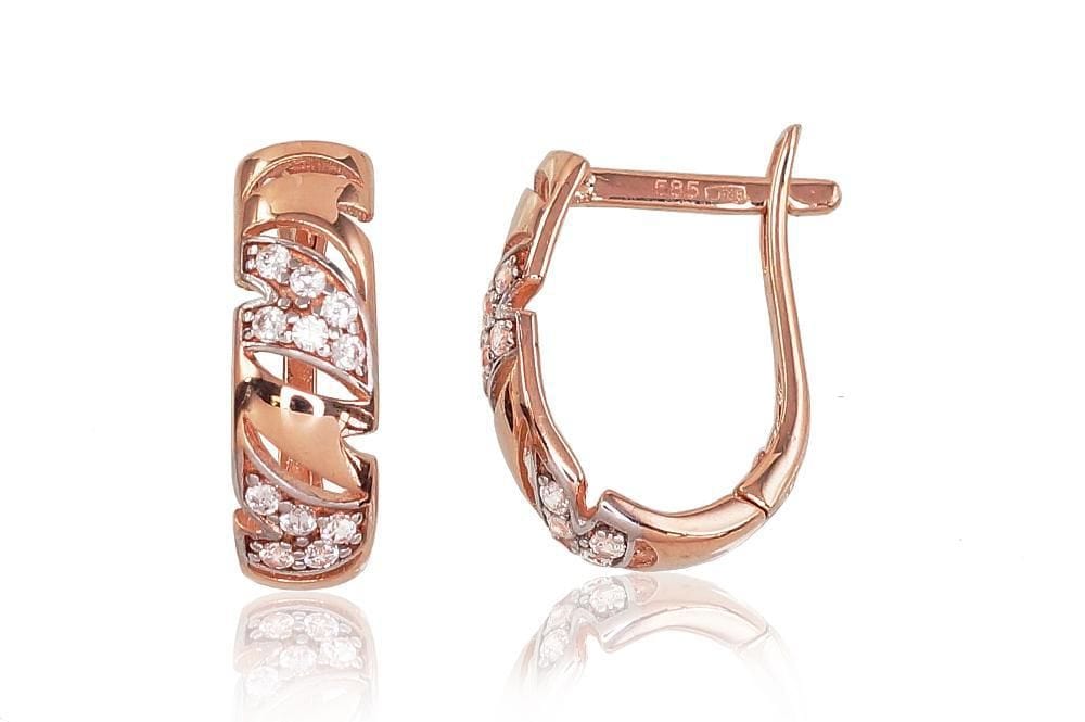 'Inglise' sulguriga kullast kõrvarõngad #1200461(Au-R+PRh-W)_CZ, Punane Kuld 585°, roodium (kate) , Tsirkonid - Premiumkellad