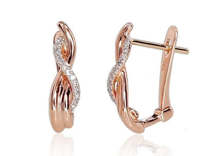 'Inglise' sulguriga kullast kõrvarõngad #1200711(Au-R+PRh-W)_DI, Punane Kuld 585°, roodium (kate) , Briljant - Premiumkellad