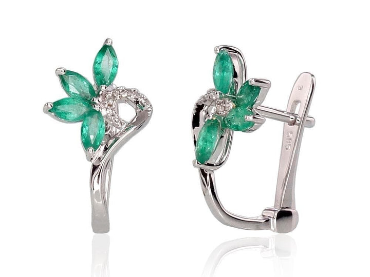 'Inglise' sulguriga kullast kõrvarõngad #1200717(Au-W)_DI+EM, Valge Kuld 585°, Briljant , Smaragd - Premiumkellad