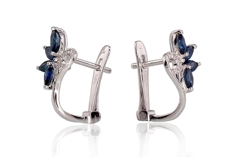 'Inglise' sulguriga kullast kõrvarõngad #1200717(Au-W)_DI+SA, Valge Kuld 585°, Briljant , Safiir - Premiumkellad