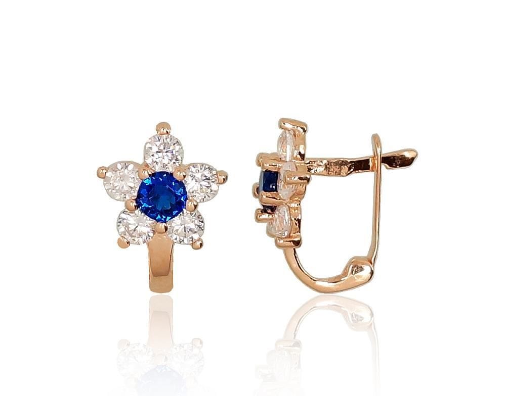 'Inglise' sulguriga kullast kõrvarõngad #1200999(Au-R)_CZ+CZ-B, Punane Kuld 585°, Tsirkonid - Premiumkellad