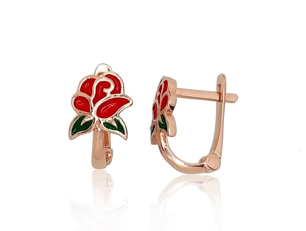 'Inglise' sulguriga kullast kõrvarõngad #1201028(Au-R)_ML-R+ML-G, Punane Kuld 585°, Juveeliemail - Premiumkellad