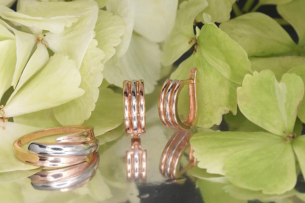 'Inglise' sulguriga kullast kõrvarõngad #1201135(Au-R+PRh-W), Punane Kuld 585°, roodium (kate) - Premiumkellad