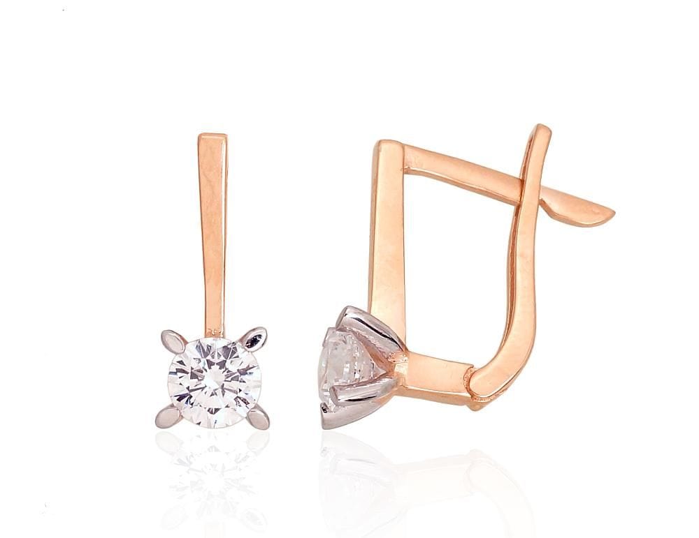 'Inglise' sulguriga kullast kõrvarõngad #1201284(Au-R+PRh-W)_CZ, Punane Kuld 585°, roodium (kate) , Tsirkonid - Premiumkellad
