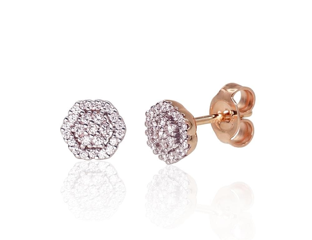 Kullast naelkõrvarõngad #1201289(Au-R+PRh-W)_DI, Punane Kuld 585°, roodium (kate) , Briljant - Premiumkellad