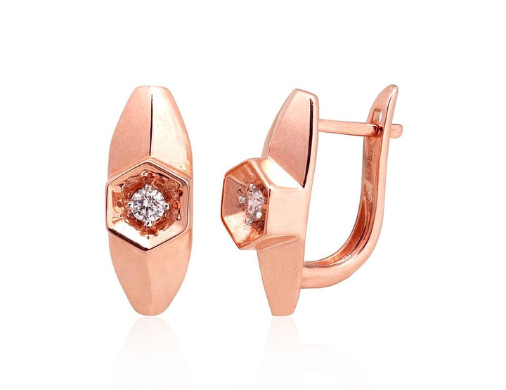 Kullast kõrvarõngad #1201413(Au-R+PRh-W)_DI, Punane Kuld 585°, roodium (kate) , Briljant - Premiumkellad