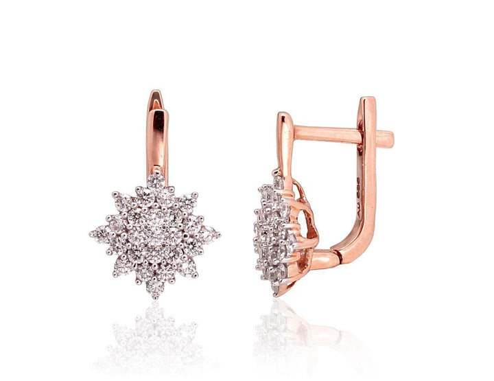 Kullast kõrvarõngad #1201416(Au-R+PRh-W)_DI, Punane Kuld 585°, roodium (kate) , Briljant - Premiumkellad