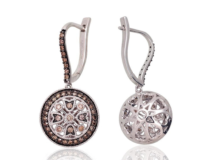 Kullast kõrvarõngad #1201420(Au-W+PRh-Bk)_DICH, Valge Kuld 585°, roodium (kate) , Briljant (šampanja) - Premiumkellad