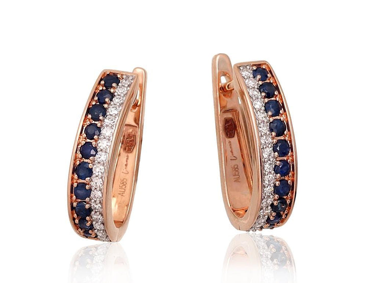 Kullast kõrvarõngad #1201421(Au-R+PRh-W)_DI+SA, Punane Kuld 585°, roodium (kate) , Briljant , Safiir - Premiumkellad