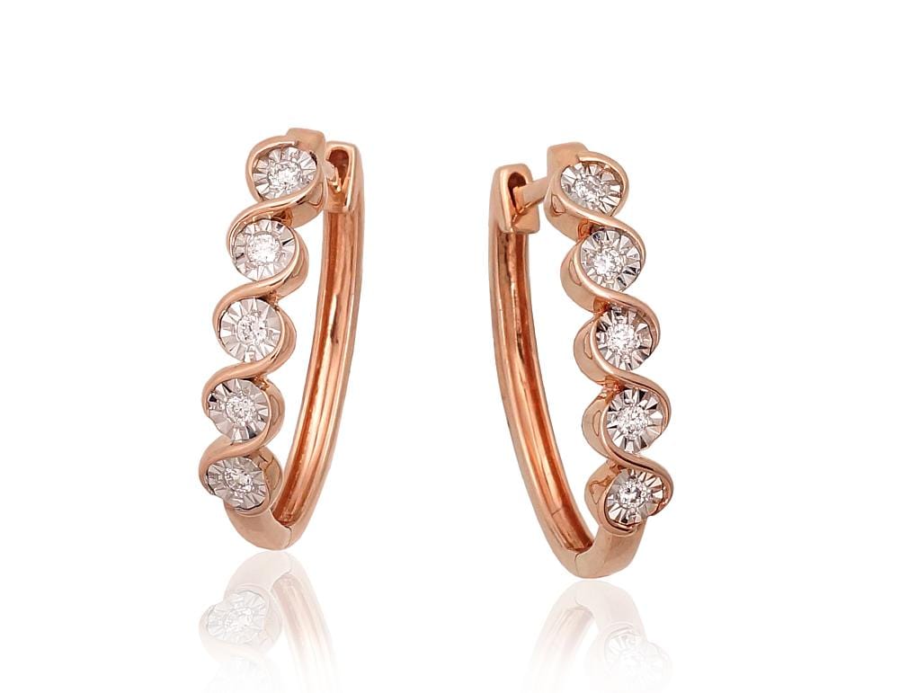 Kullast kõrvarõngad #1201422(Au-R+PRh-W)_DI, Punane Kuld 585°, roodium (kate) , Briljant - Premiumkellad