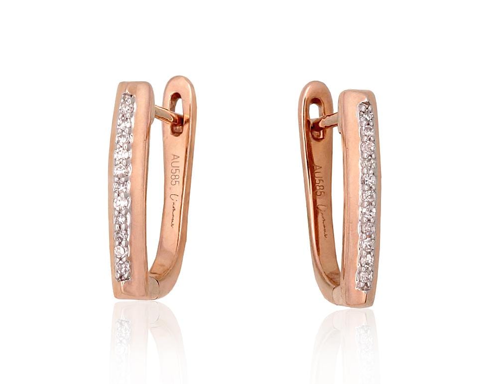 Kullast kõrvarõngad #1201424(Au-R+PRh-W)_DI, Punane Kuld 585°, roodium (kate) , Briljant - Premiumkellad