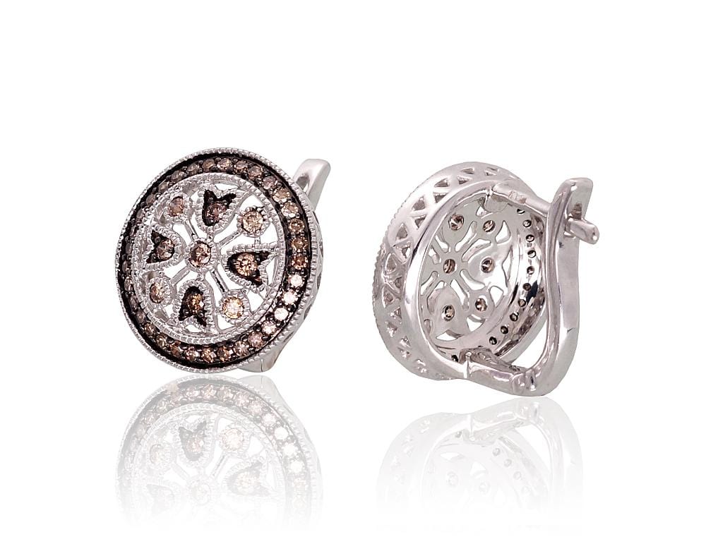 Kullast kõrvarõngad #1201462(Au-W+PRh-Bk)_DICH, Valge Kuld 585°, roodium (kate) , Briljant (šampanja) - Premiumkellad