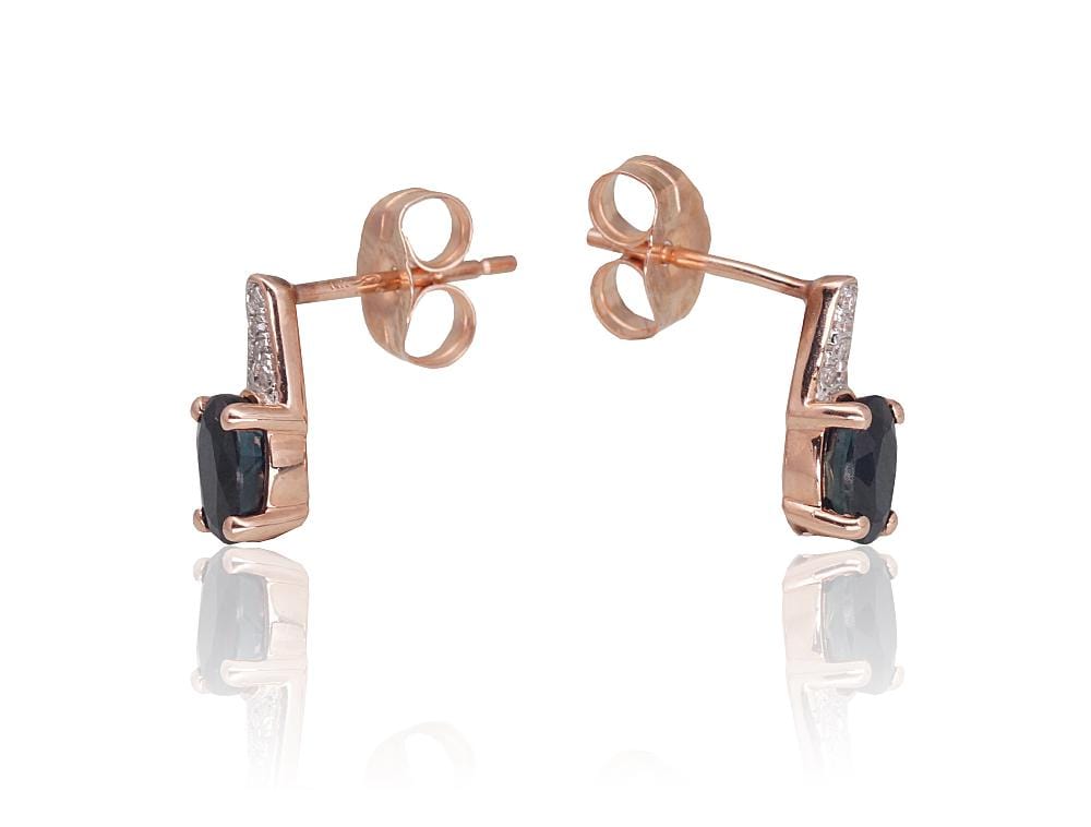 Kullast kõrvarõngad #1201467(Au-R+PRh-W)_DI+SA, Punane Kuld 585°, roodium (kate) , Briljant , Safiir - Premiumkellad