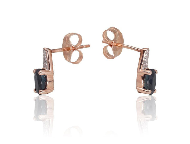 Kullast kõrvarõngad #1201467(Au-R+PRh-W)_DI+SA, Punane Kuld 585°, roodium (kate) , Briljant , Safiir - Premiumkellad