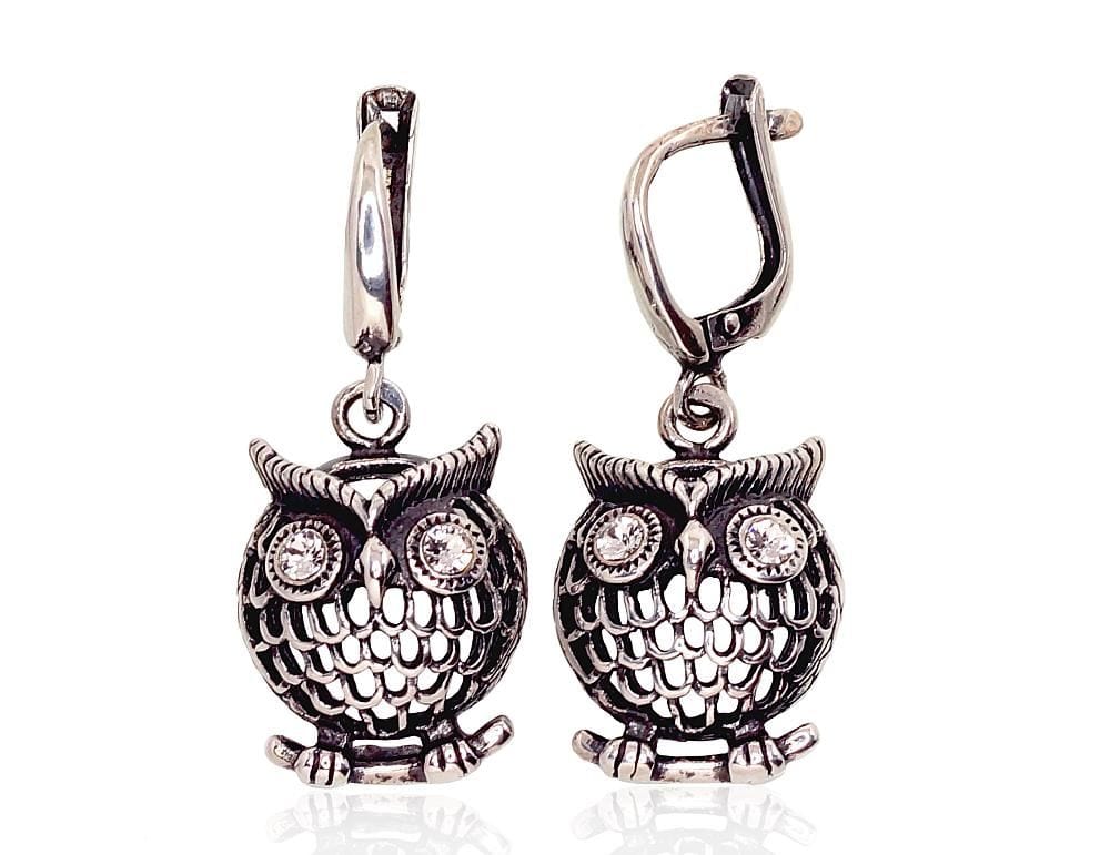 'Inglise' sulguriga hõbekõrverõngad #2201127(POx-Bk)_CZ, Hõbe 925°, oksüüd (kate), Tsirkonid - Premiumkellad