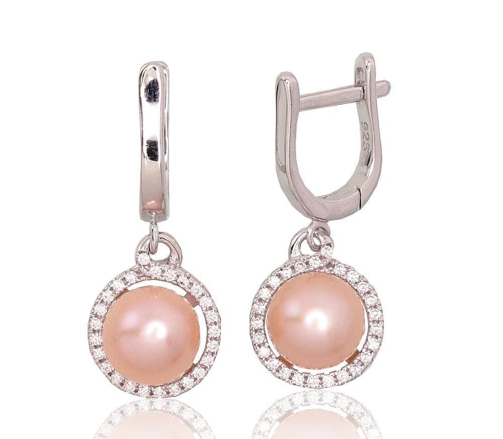 'Inglise' sulguriga hõbekõrverõngad #2202931(PRh-Gr)_CZ+PE-PI, Hõbe 925°, roodium (kate), Tsirkonid , Pärlitest - Premiumkellad