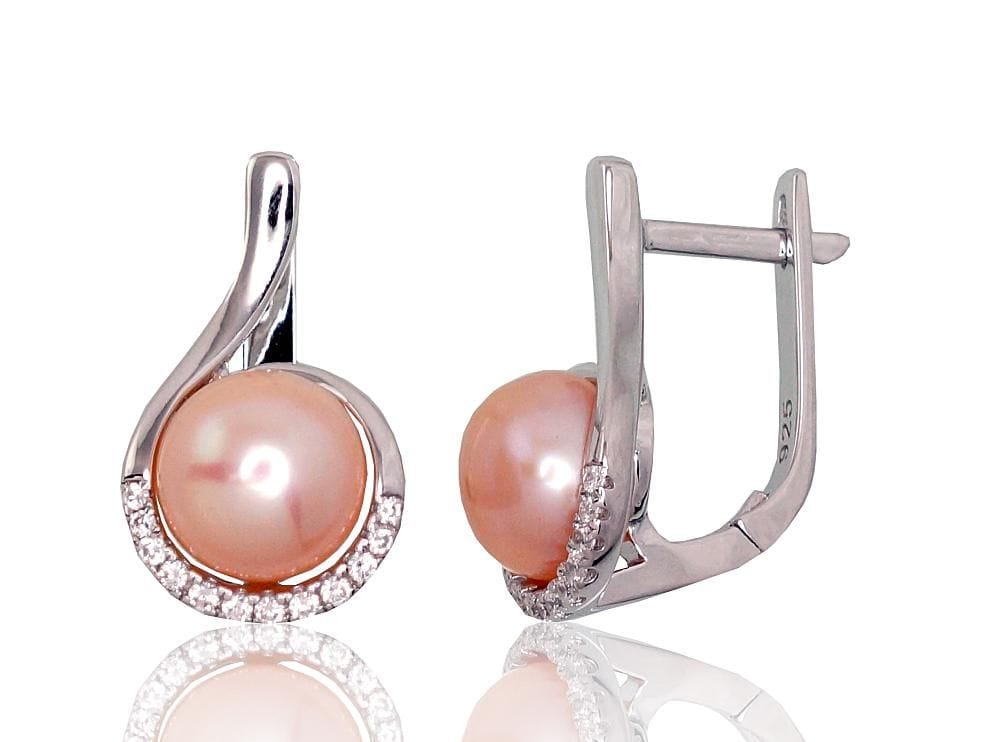 'Inglise' sulguriga hõbekõrverõngad #2202933(PRh-Gr)_CZ+PE-PI, Hõbe 925°, roodium (kate), Tsirkonid , Pärlitest - Premiumkellad