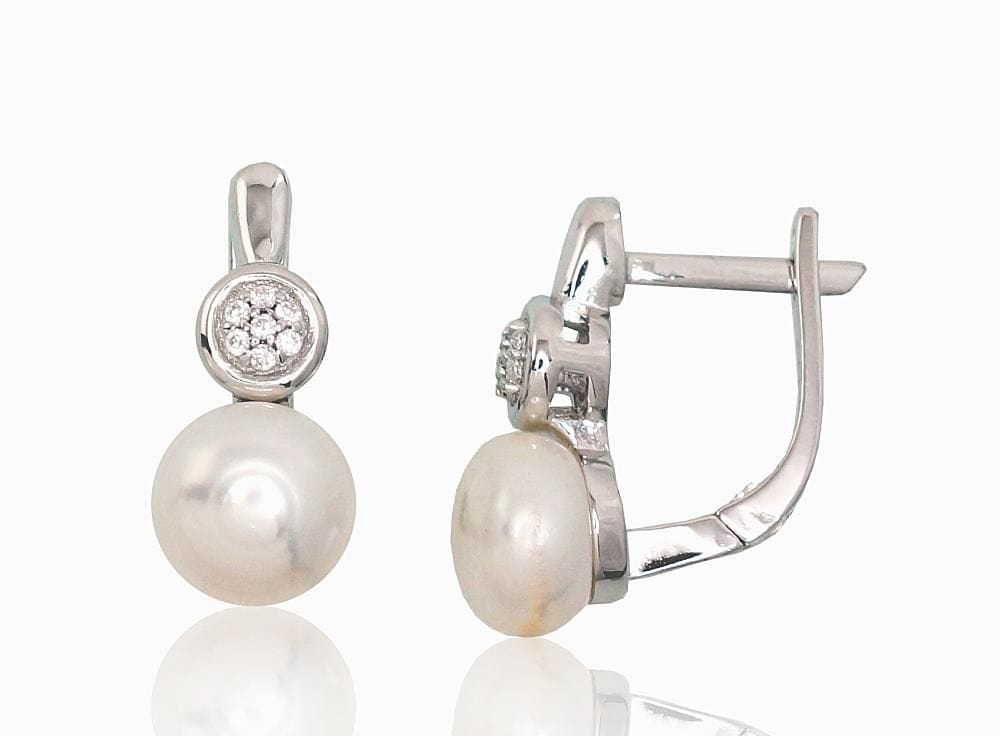 'Inglise' sulguriga hõbekõrverõngad #2202935(PRh-Gr)_CZ+PE, Hõbe 925°, roodium (kate), Tsirkonid , Pärlitest - Premiumkellad