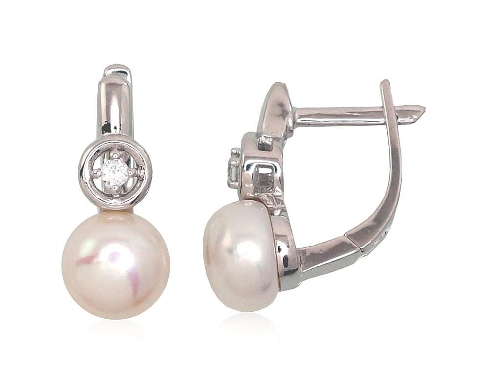 'Inglise' sulguriga hõbekõrverõngad #2202936(PRh-Gr)_CZ+PE, Hõbe 925°, roodium (kate), Tsirkonid , Pärlitest - Premiumkellad