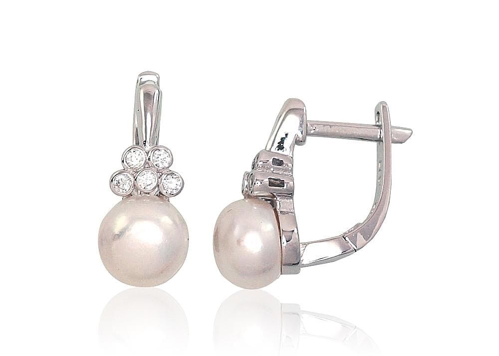 'Inglise' sulguriga hõbekõrverõngad #2202937(PRh-Gr)_CZ+PE, Hõbe 925°, roodium (kate), Tsirkonid , Pärlitest - Premiumkellad