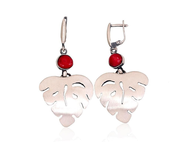 Hõbedast kõrvarõngad #2203265(Matt+POx-MattBk)_CO, Hõbe 925°, oksüüd (kate), Korallid - Premiumkellad